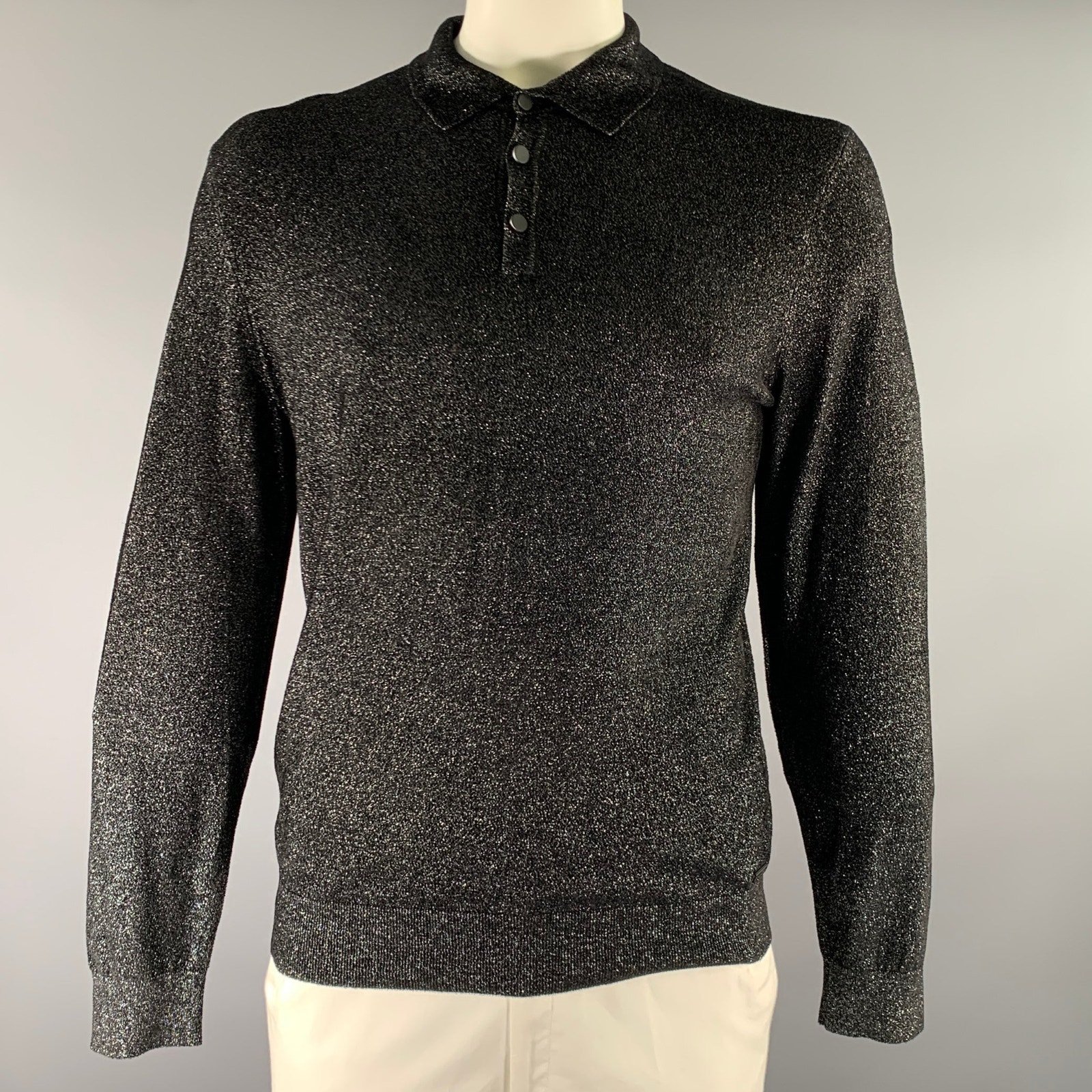 Hugo Boss Size M Silver Grey Textured Ribbed Long Sleeve Shirt